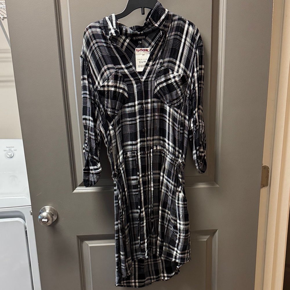 Express Monochrome Plaid Shirt Dress